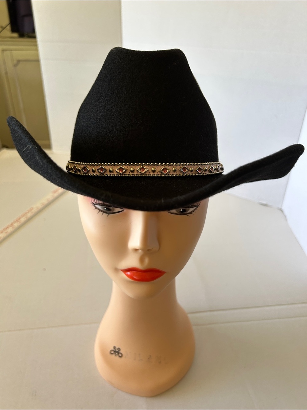 SCALA WOMANS 💯 WOOL WESTERN STYLE BLACK SOFT HAT WITH PINK RHINESTONE HAT BAND